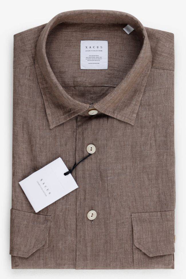 xacus Hemd Herren Xacus Regular Einfarbig 100% Leinen kragen Italienisch Lange Ärmel