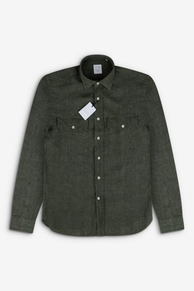 Xacus Hemd Herren Xacus Regular Einfarbig 100% Leinen Kragen Italienisch Lange Ärmel