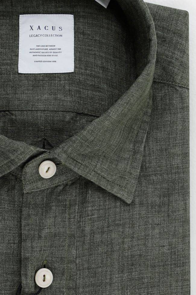 Xacus Hemd Herren Xacus Regular Einfarbig 100% Leinen Kragen Italienisch Lange Ärmel