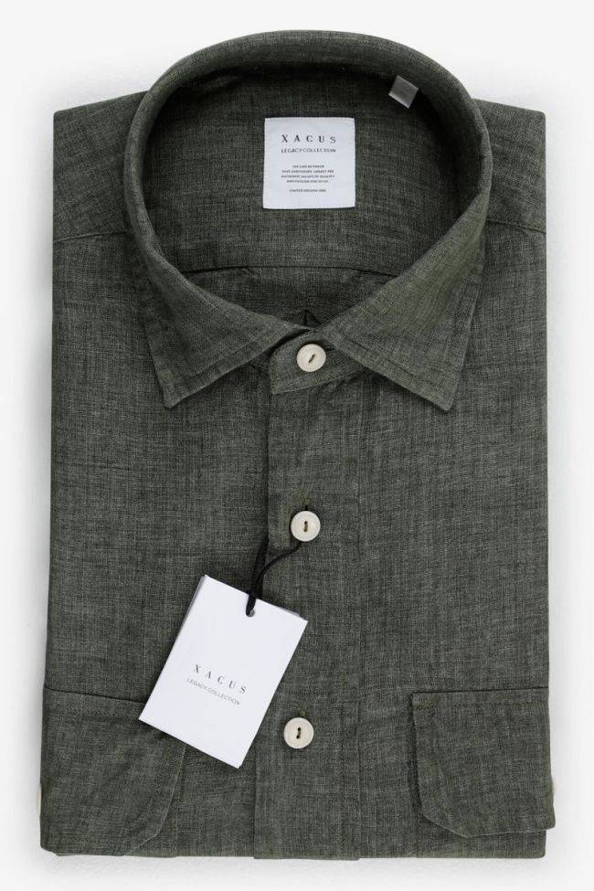 Xacus Hemd Herren Xacus Regular Einfarbig 100% Leinen Kragen Italienisch Lange Ärmel