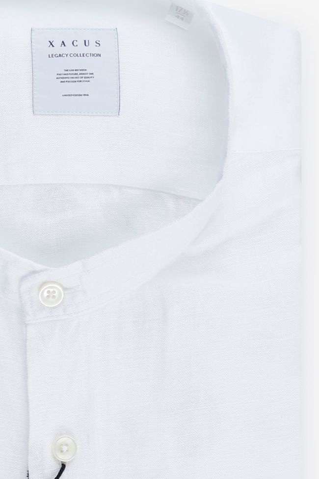 Xacus Hemd Herren Xacus Regular Einfarbig 100% Leinen Kragen Mandarinkragen Lange Ärmel