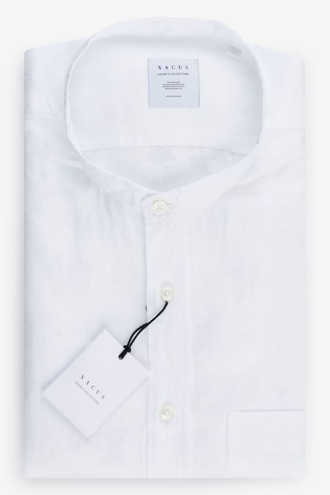 xacus Hemd Herren Xacus Regular Einfarbig 100% Leinen kragen Mandarinkragen Lange Ärmel