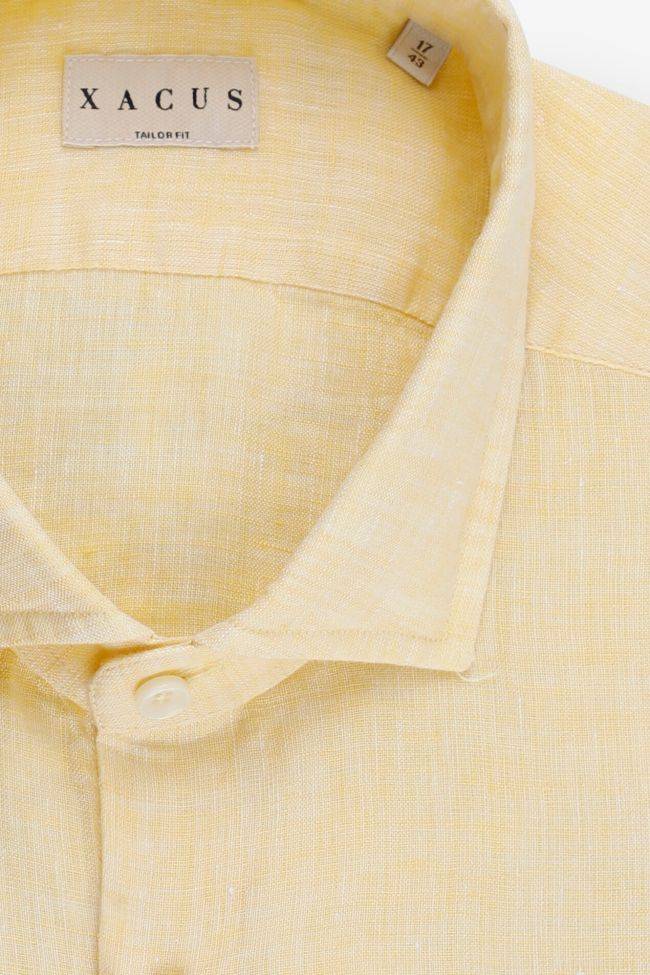 Xacus Hemd Herren Xacus Regular Einfarbig 100% Leinen Kragen Französisch Lange Ärmel