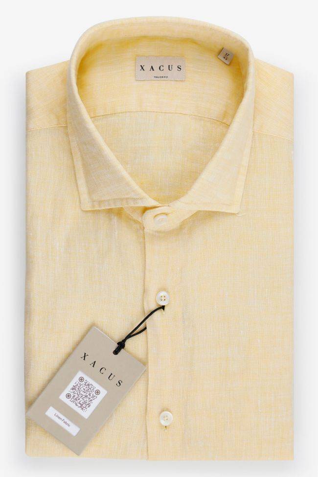 xacus Hemd Herren Xacus Regular Einfarbig 100% Leinen kragen Französisch Lange Ärmel