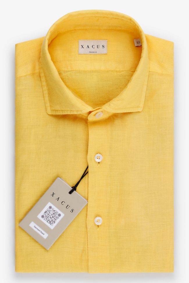 xacus Hemd Herren Xacus Regular Einfarbig 100% Leinen kragen Französisch Lange Ärmel