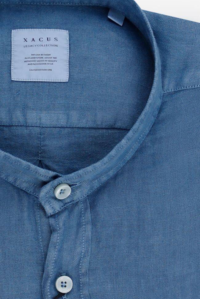 Xacus Hemd Herren Xacus Regular Einfarbig 100% Leinen Kragen Mandarinkragen Lange Ärmel