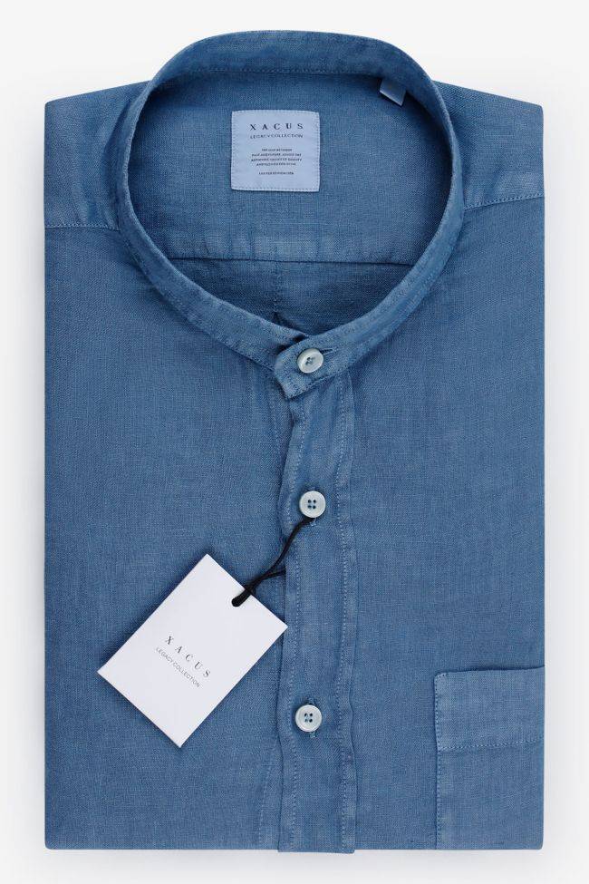 xacus Hemd Herren Xacus Regular Einfarbig 100% Leinen kragen Mandarinkragen Lange Ärmel