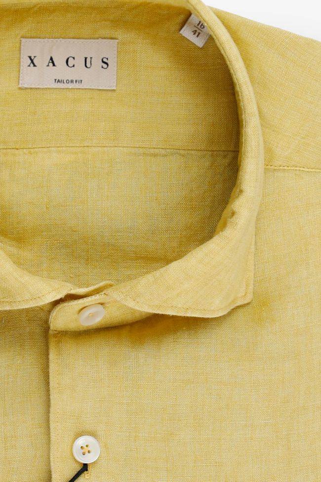 Xacus Hemd Herren Xacus Regular Einfarbig 100% Leinen Kragen Französisch Lange Ärmel