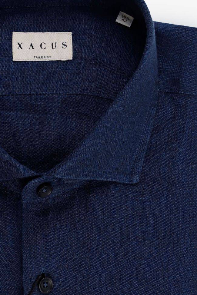 Xacus Hemd Herren Xacus Regular Einfarbig 100% Leinen Kragen Französisch Lange Ärmel