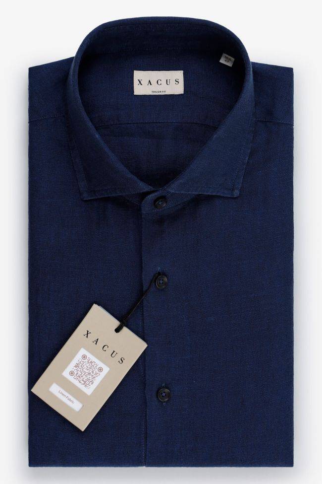 xacus Hemd Herren Xacus Regular Einfarbig 100% Leinen kragen Französisch Lange Ärmel