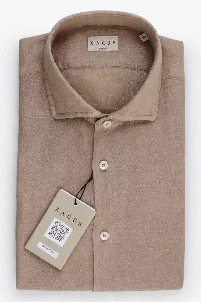 xacus Hemd Herren Xacus Regular Einfarbig 100% Leinen kragen Französisch Lange Ärmel