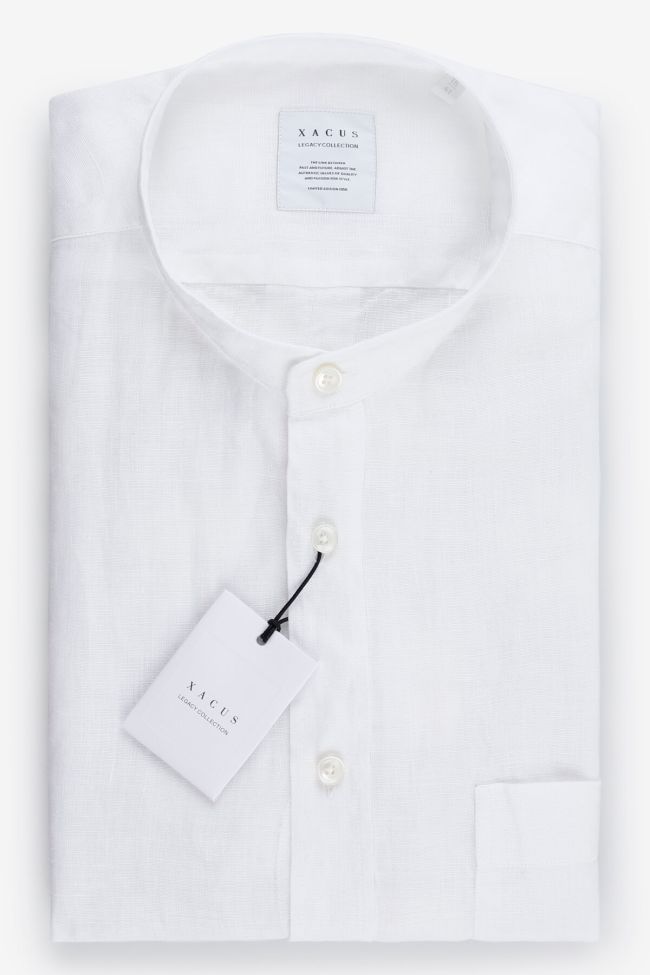 xacus Hemd Herren Xacus Regular Einfarbig 100% Leinen kragen Mandarinkragen Lange Ärmel
