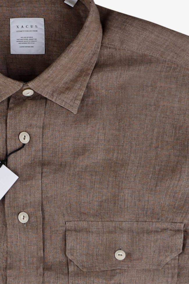 Xacus Hemd Herren Xacus Regular Einfarbig 100% Leinen Kragen Italienisch Lange Ärmel
