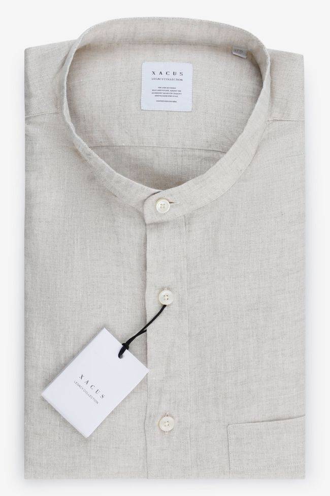 xacus Hemd Herren Xacus Regular Einfarbig 100% Leinen kragen Mandarinkragen Lange Ärmel