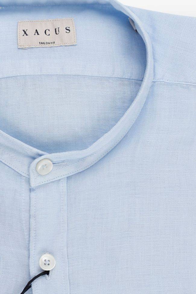 Xacus Hemd Herren Xacus Regular Einfarbig 100% Leinen Kragen Mandarinkragen Lange Ärmel
