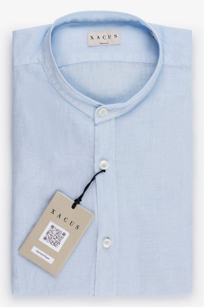xacus Hemd Herren Xacus Regular Einfarbig 100% Leinen kragen Mandarinkragen Lange Ärmel
