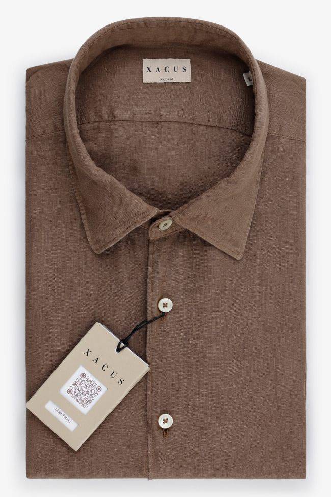 Xacus Hemd Herren Xacus Regular Einfarbig 100% Leinen Kragen Italienisch Lange Ärmel