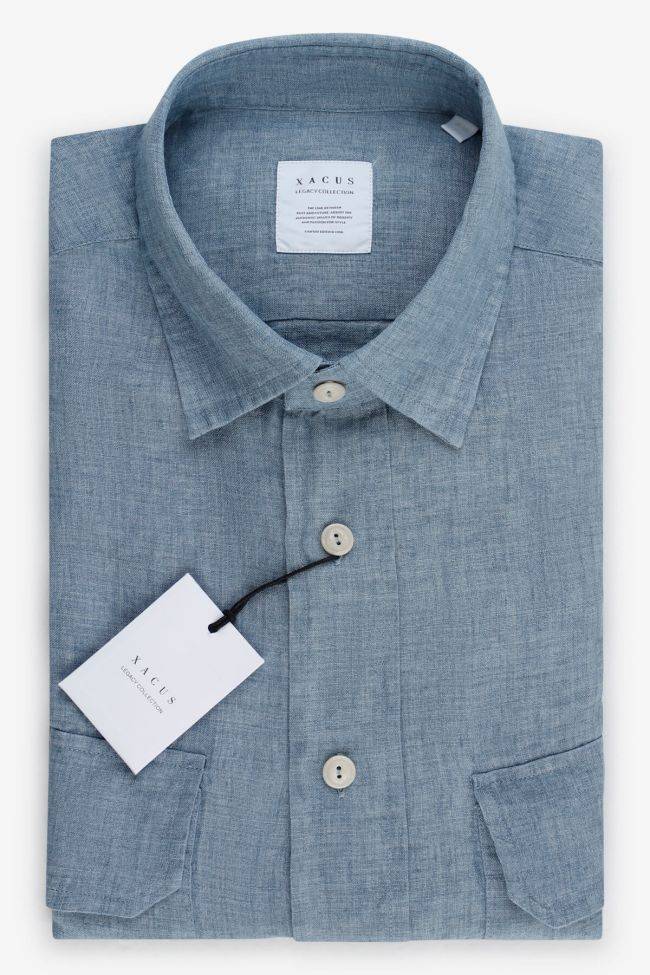Xacus Hemd Herren Xacus Regular Einfarbig 100% Leinen Kragen Italienisch Lange Ärmel