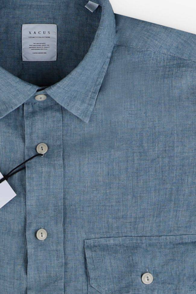 Xacus Hemd Herren Xacus Regular Einfarbig 100% Leinen Kragen Italienisch Lange Ärmel