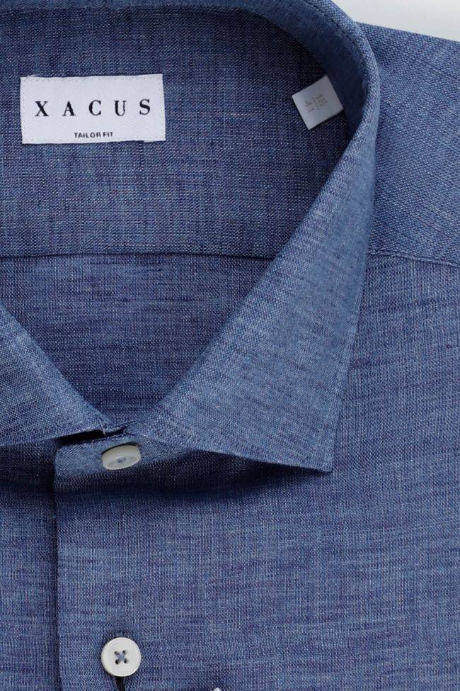 Xacus Hemd Herren Xacus Regular Einfarbig 100% Leinen Kragen Französisch Lange Ärmel