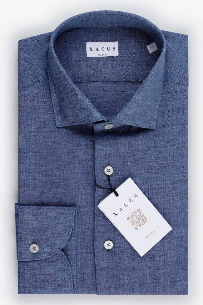 xacus Hemd Herren Xacus Regular Einfarbig 100% Leinen kragen Französisch Lange Ärmel