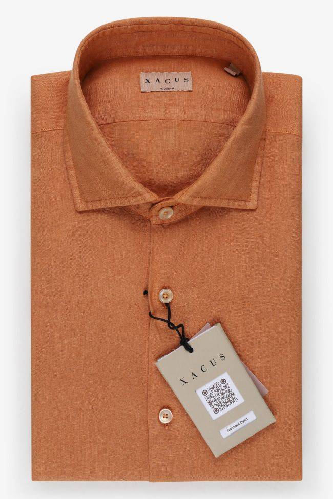 xacus Hemd Herren Xacus Regular Einfarbig 100% Leinen kragen Französisch Lange Ärmel