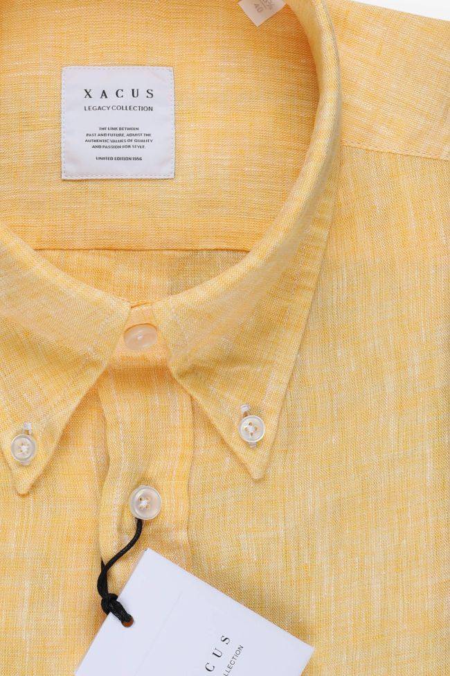 Xacus Hemd Herren Xacus Regular Einfarbig 100% Leinen Kragen Button-Down Lange Ärmel