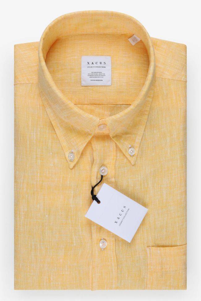 xacus Hemd Herren Xacus Regular Einfarbig 100% Leinen kragen Button-Down Lange Ärmel