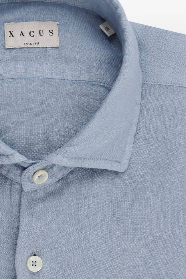 Xacus Hemd Herren Xacus Regular Einfarbig 100% Leinen Kragen Französisch Lange Ärmel