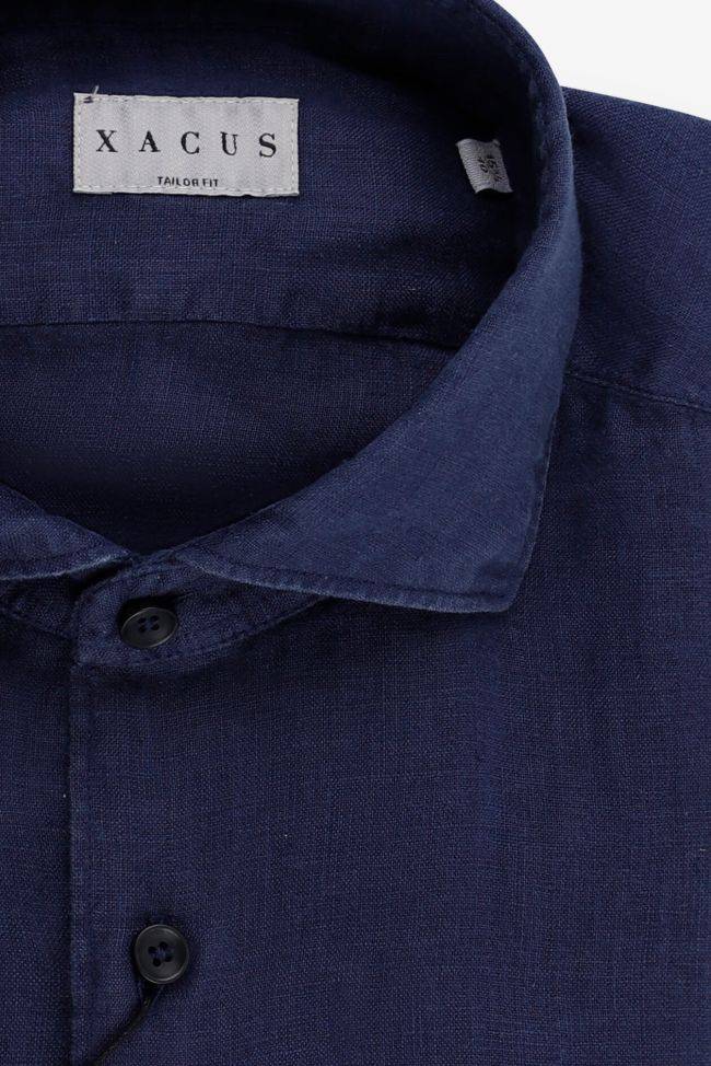 Xacus Hemd Herren Xacus Regular Einfarbig 100% Leinen Kragen Französisch Lange Ärmel