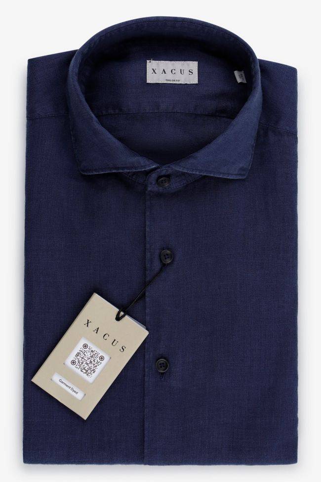 xacus Hemd Herren Xacus Regular Einfarbig 100% Leinen kragen Französisch Lange Ärmel