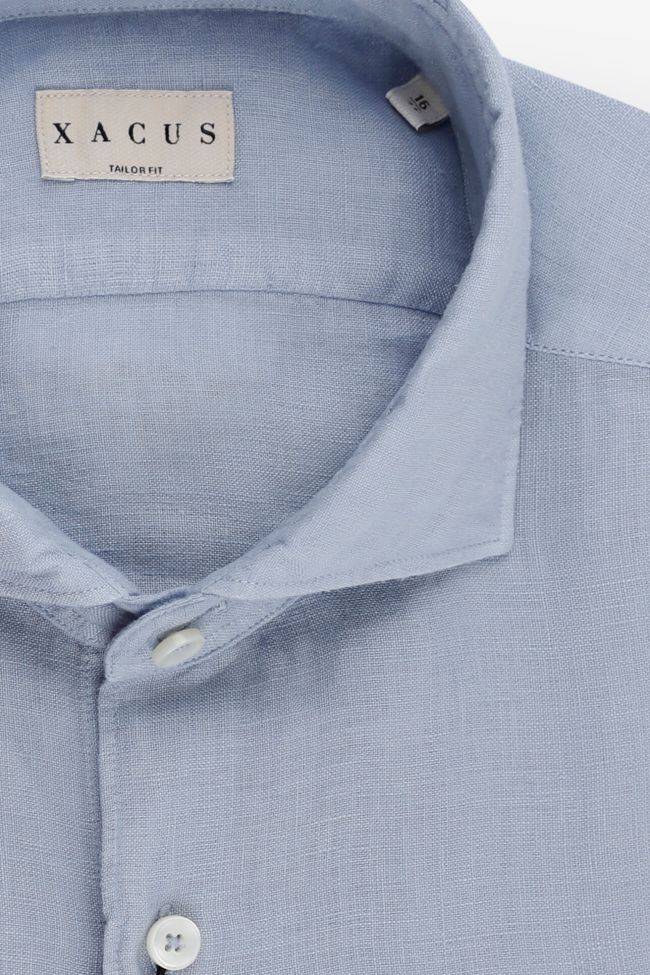 Xacus Hemd Herren Xacus Regular Einfarbig 100% Leinen Kragen Französisch Lange Ärmel