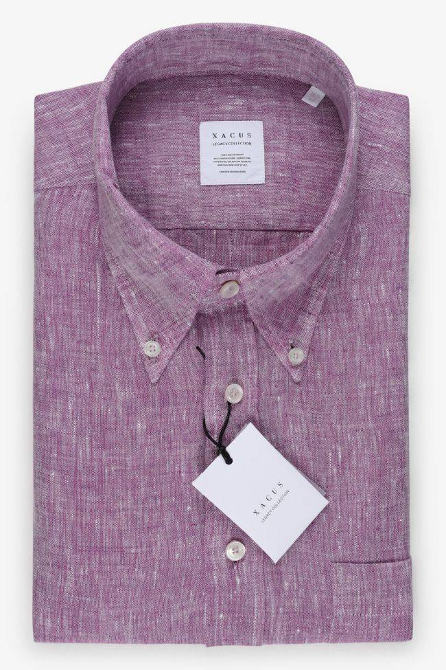xacus Hemd Herren Xacus Regular Einfarbig 100% Leinen kragen Button-Down Lange Ärmel