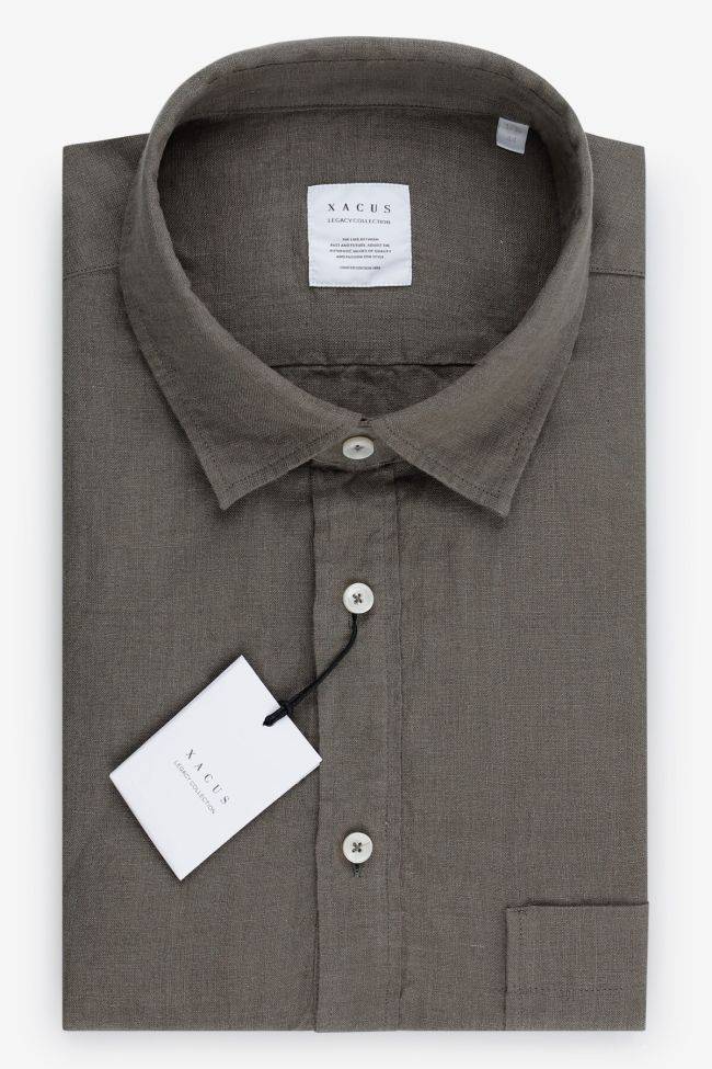 Xacus Hemd Herren Xacus Regular Einfarbig 100% Leinen Kragen Französisch Lange Ärmel