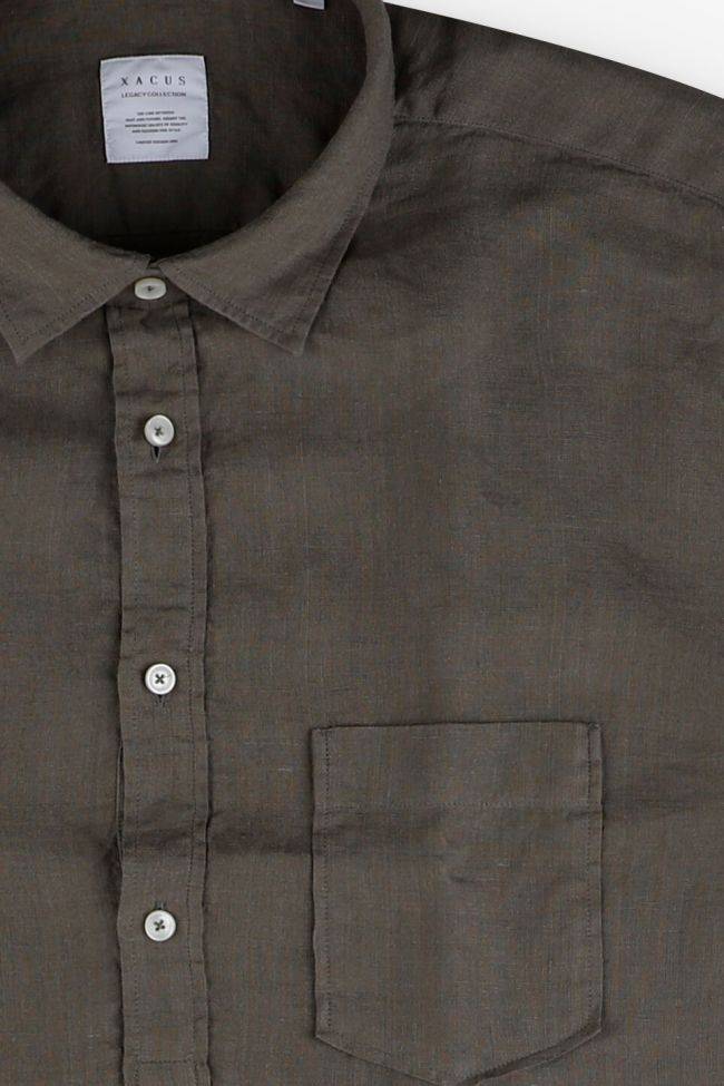 Xacus Hemd Herren Xacus Regular Einfarbig 100% Leinen Kragen Französisch Lange Ärmel