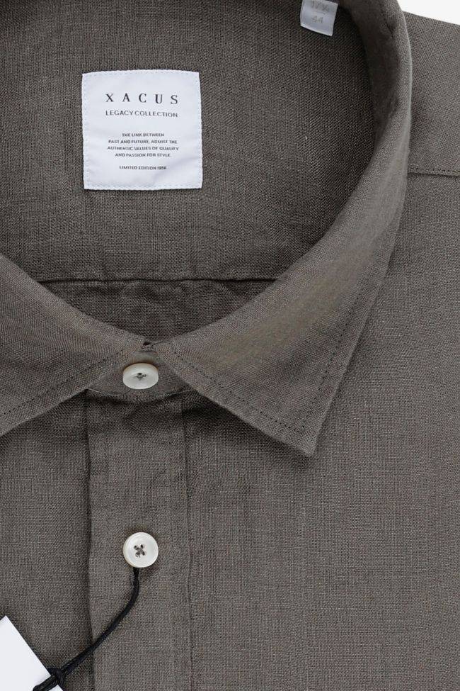 Xacus Hemd Herren Xacus Regular Einfarbig 100% Leinen Kragen Französisch Lange Ärmel