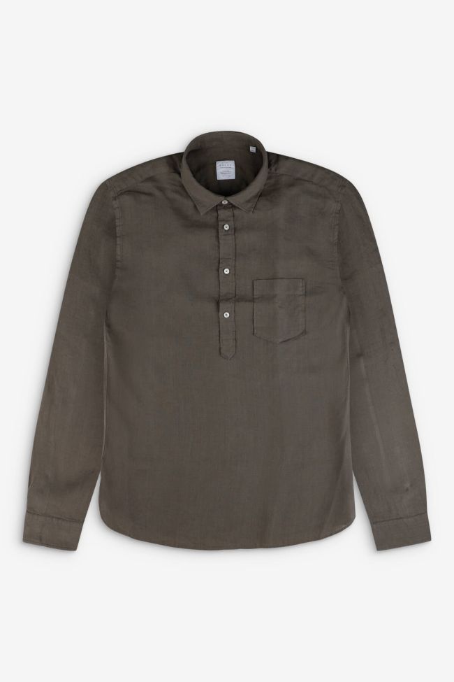 xacus Hemd Herren Xacus Regular Einfarbig 100% Leinen kragen Französisch Lange Ärmel