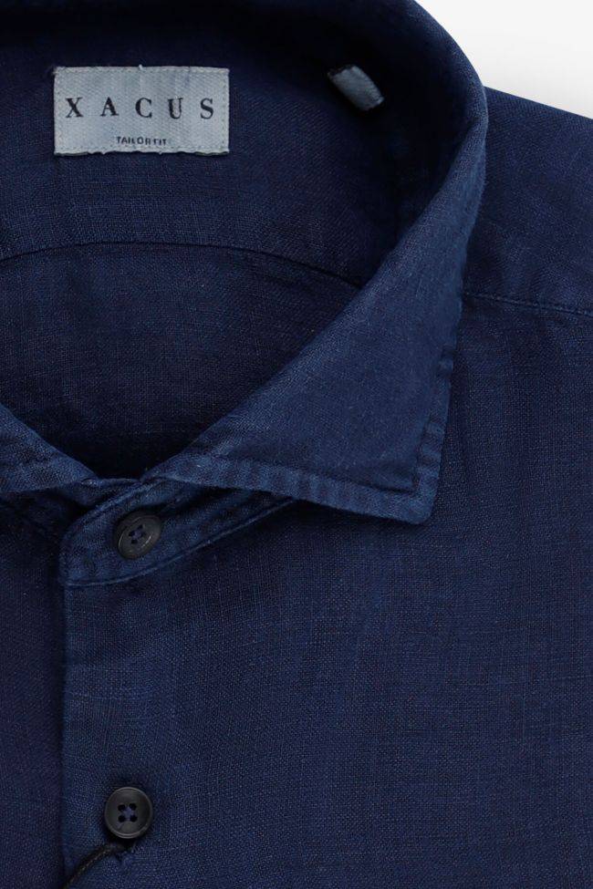 Xacus Hemd Herren Xacus Regular Einfarbig 100% Leinen Kragen Französisch Lange Ärmel