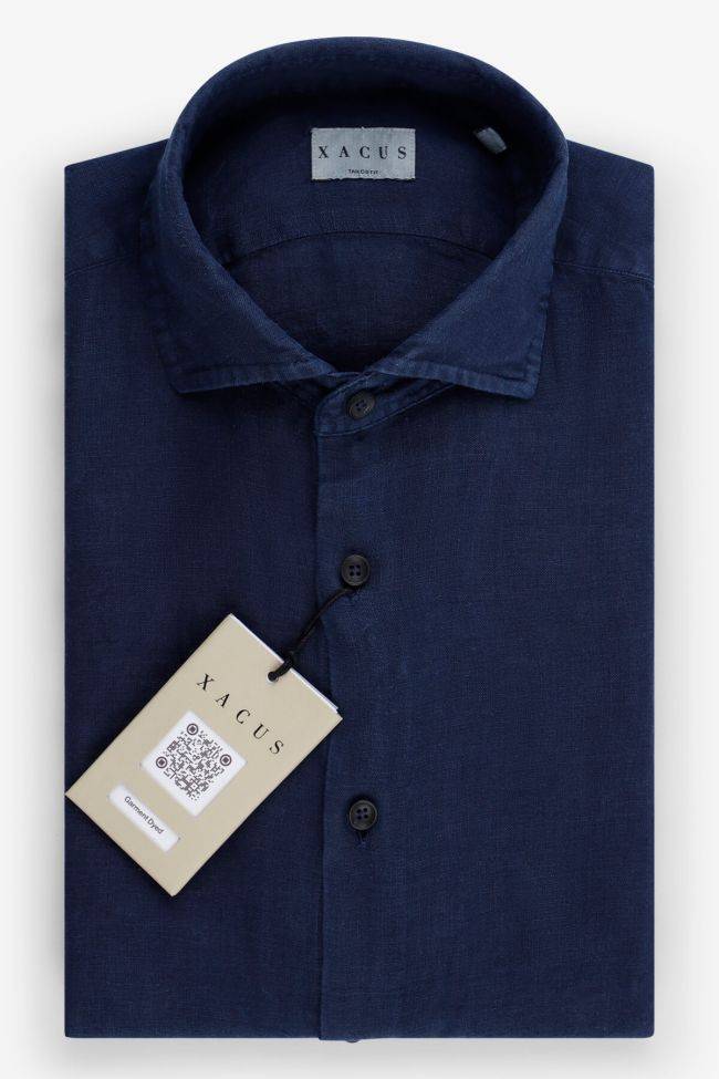 xacus Hemd Herren Xacus Regular Einfarbig 100% Leinen kragen Französisch Lange Ärmel