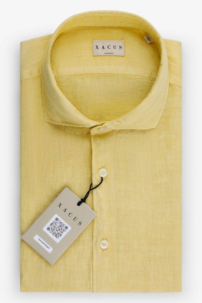 xacus Hemd Herren Xacus Regular Einfarbig 100% Leinen kragen Französisch Lange Ärmel