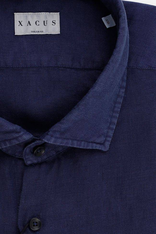 Xacus Hemd Herren Xacus Regular Einfarbig 100% Leinen Kragen Französisch Lange Ärmel