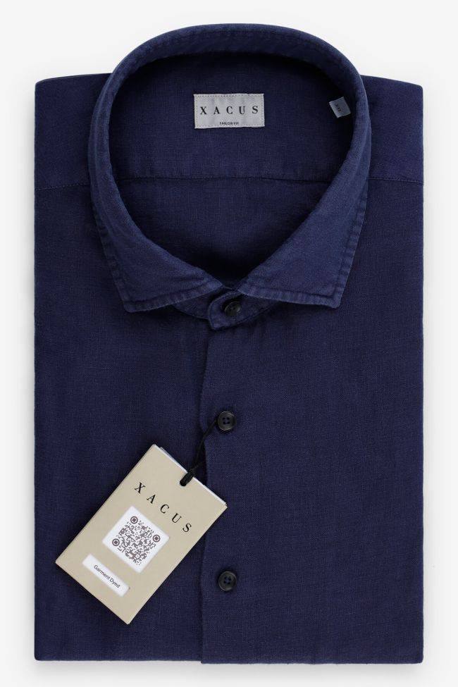 xacus Hemd Herren Xacus Regular Einfarbig 100% Leinen kragen Französisch Lange Ärmel