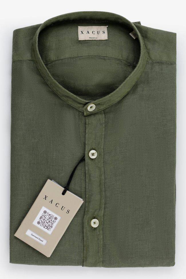 xacus Hemd Herren Xacus Regular Einfarbig 100% Leinen kragen Mandarinkragen Lange Ärmel