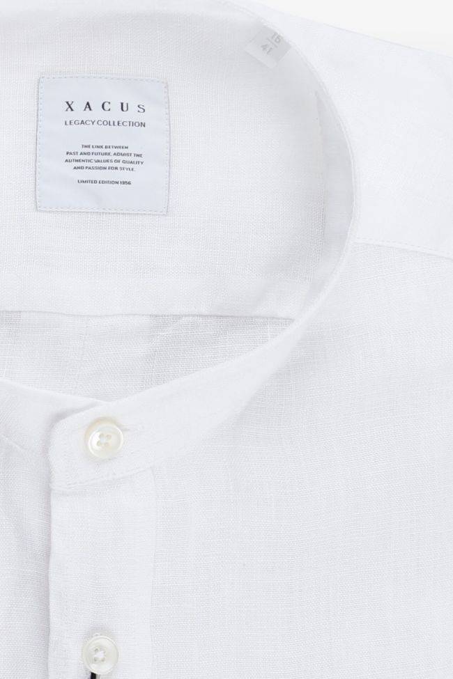 Xacus Hemd Herren Xacus Regular Einfarbig 100% Leinen Kragen Mandarinkragen Lange Ärmel