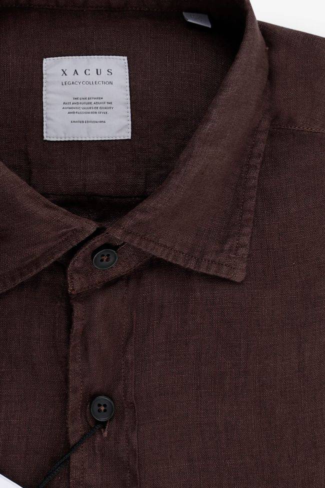 Xacus Hemd Herren Xacus Regular Einfarbig 100% Leinen Kragen Italienisch Lange Ärmel