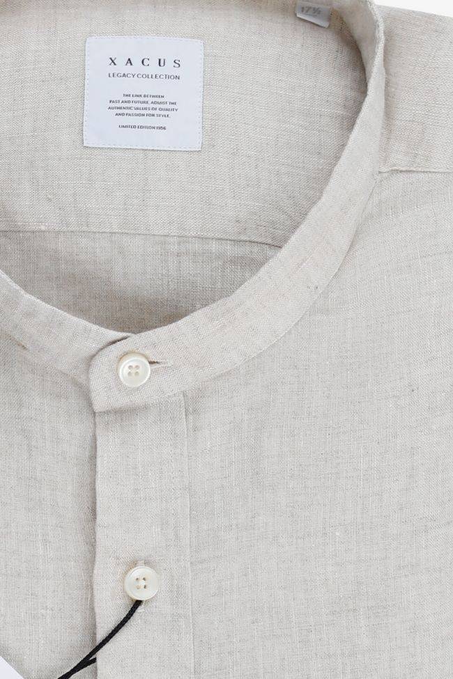 Xacus Hemd Herren Xacus Regular Einfarbig 100% Leinen Kragen Mandarinkragen Lange Ärmel