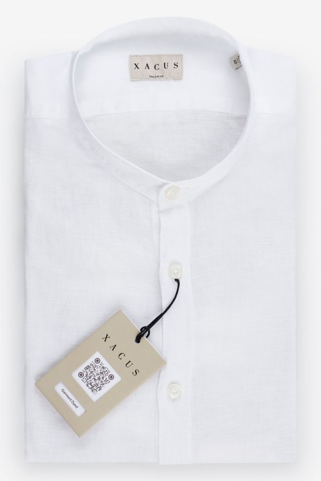 xacus Hemd Herren Xacus Regular Einfarbig 100% Leinen kragen Mandarinkragen Lange Ärmel