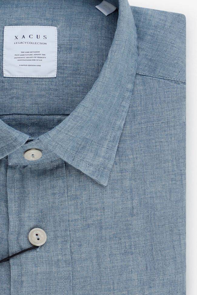 Xacus Hemd Herren Xacus Regular Einfarbig 100% Leinen Kragen Italienisch Lange Ärmel