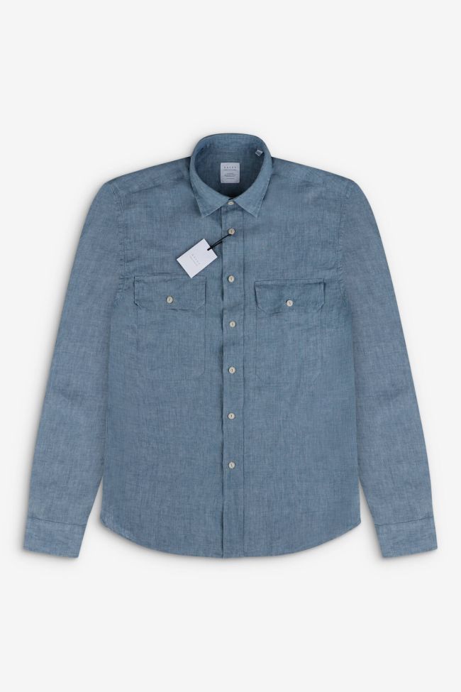 xacus Hemd Herren Xacus Regular Einfarbig 100% Leinen kragen Italienisch Lange Ärmel