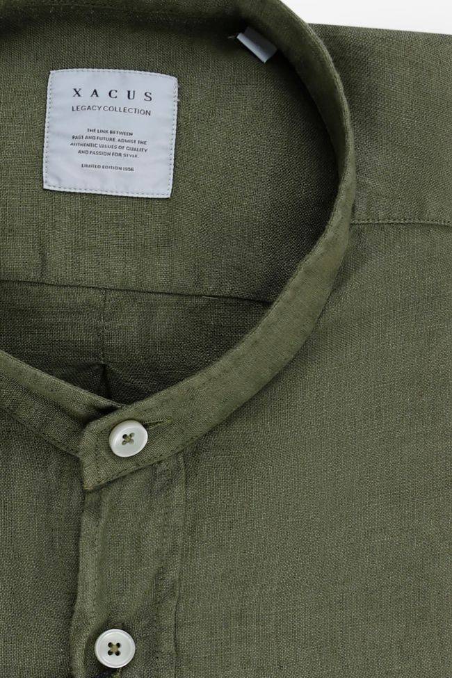 Xacus Hemd Herren Xacus Regular Einfarbig 100% Leinen Kragen Mandarinkragen Lange Ärmel